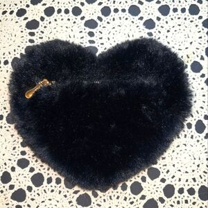 Black Heart-Shaped Furry Pouch